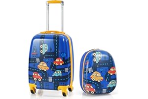 DREAMADE Valise Roulette Enfant 18" et Sac à Dos 12" avec Poignée Réglable Bagage Cabine Enfant 3+Ans avec Roues Pivotante 360° Bagage à Main Fille et Garçon Charge 50KG+8KG (Voiture)