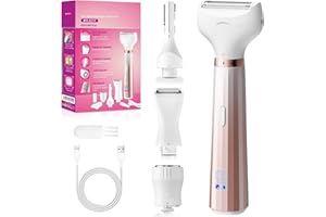 UrbanLuxe Lady Shavers for Women, 4-in-1 Painless Shaving Kit, Electric Lady Shaver for Women with IPX6 Waterproof, Suitable for Face, Underarms, Hands, Bikini Line, Leg Hair Removal-Gold