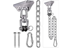 SELEWARE Hängesessel Aufhängung, Hängemattenstuhl Hängeset, 360° Schwerlast Edelstahl Schaukelhaken mit Kette, 2 Schrauben für hölzerne Hängesessel Veranda Schaukel-Sets
