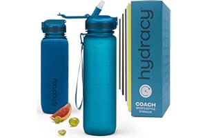 Hydracy Gourde d'Eau 1L sans BPA, Bouteille avec Marqueur de Temps, Paille et Verrouillage Sécurisé - Housse en Néoprène, Étanche, Anti-Fuite, Réutilisable, Légère - Idéal pour Sport, École, Travail