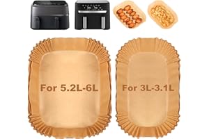 ‎BYKITCHEN BYKITCHEN Heißluftfritteuse Zubehör für Tefal 5,2/3,1 L Dual Easy Fry, Philips Dual Basket Airfryer 3000-Serie, Backpapier für Heißluftfritteuse Moulinex 8,3 L, Cecotec, DMS, Airfryer Zubehör(100PCS)