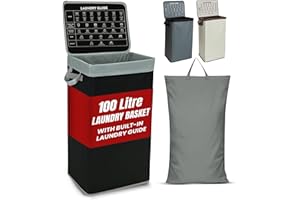 LKH HOME COLLECTION LKH Laundry Basket with Lid 100 litre – Clothes Hamper with Handles - Durable Frame & 600D Polyester Fabric Wash Basket - Lightweight Laundry Bin for Bathroom, Bedroom & Utility Room