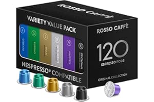 ‎ROSSO CAFFÈ ROSSO CAFFÈ Nespresso Kapseln 120 Stück Aluminium, 6 Premium Espresso Sorten Mixpaket, Nespresso kompatible Kaffeekapseln, kompatibel mit Original Kapselmaschinen