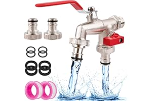 WuGU Bateria z podwójnym wylotem, adapter IBC, bateria zbiornikowa 1/2 cala, akcesoria do pojemnika IBC mosiężny kran ogrodowy akcesoria - czerwony