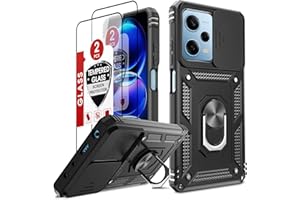 LeYi Funda para Xiaomi Redmi Note 12 Pro 5G/Xiaomi Poco X5 Pro 5G con 2 Pcs Vidrio Templado, Armor Carcasa Cubierta de cámara Proteger con 360 Anillo Soporte PC y Silicona TPU Case, Negro