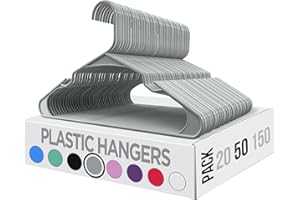 Utopia Home 50 Plastic Grey Coat Hangers Adult, Strong Clothes Hangers For Clothes Rail & Closet, Clothing Hanger With Suit Pants Trouser Bar And Clips, Space Saving Hangers For Wardrobe, 41cm Wide