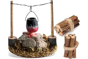 MSTNOIXGC Mini Accessori Legno Falò LED, Accessori Miniatura Legno Falò, Mini Caldaia a Legna da Ardere, Accessori Casa Bambole Miniatura, Falò della Casa delle Bambole