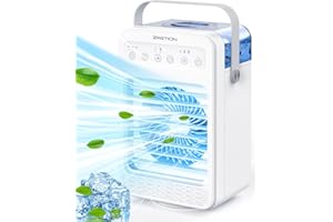 Mobile Klimaanlage Luftkühler- ZASTION tragbarer Klimageräte Persönlich Ventilator mit 4 Windgeschwindigkeiten 650ml Wassertank 7 Farben Licht 2 Sprühfunktion, 2/4/6H Timer, für Schlafzimmer Büro