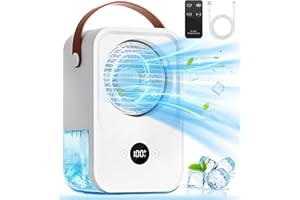 FADACHY Portable Air Conditioner Fan,USB Desk Fan with Remote, 650ml Humidifier,4 Speeds LED Personal Air Cooler with Humidifier for Room Bedroom Office Camping