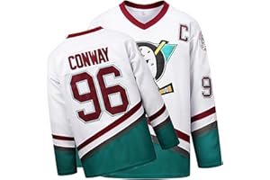 SHAJUNQI Mighty Ducks Jersey, 96 Conway Jersey, 99 Banks Jersey, Film-Eishockeytrikot, Broidery Buchstaben und Zahlen, Grün/Weiß/Schwarz