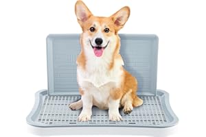 CROWNSHOP Dog Potty Training Toilet Puppy Pad Holder with Wall Column Removable Tray Portable Dog Toilet Puppy Mesh Training Potty for Large Small Medium Pets (White)