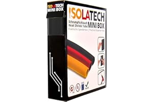 ISOLATECH tubo termoretráctil 2:1 Mini Box sin adhesivo negro Ø25.4mm 4 metros para coche USB camping reparación resistente a los rayos UV aislante rollo sin etiquetar en práctica caja dispensadora
