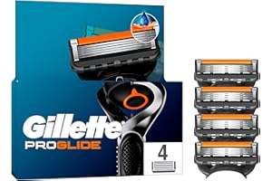 ‎GILLETTE Gillette Proglide Klingen, 4 Original Ersatzklingen, Rasierklingen für Herren, 2x Gleitstreifen vor und nach den Klingen und EverGlide Gleitstreifen für unglaubliche Gründlichkeit und Komfort
