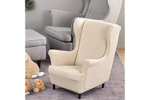 Highdi Kinder Sesselhusse Ohrensessel aus Jacquard, Kindersessel Bezüge Hoher Rücken, Elastischer Elasthan Sesselhusse für Relaxsessel, Fernsehsessel, Lesesessel (Beige)