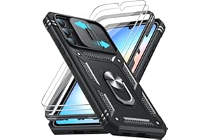 LeYi Funda Samsung Galaxy A34 5G: con [2-Unidades] Cristal Vidrio Templado, Carcasa Cubierta de cámara Deslizante Proteger 360 Full Protección Anillo Soporte Bumper Case,Negro