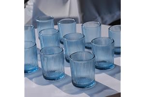 Vohocandle 12pcs Blue Tea Light Holders Glass, Ribbed Glass Tealight holders for Birthday Party Table Centerpiece, Tea Light Candle Holders for Thanksgiving Christmas Decor