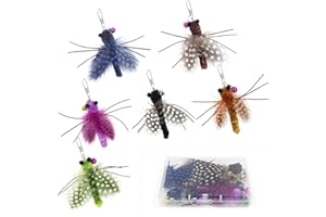 SONGWAY 6 Stück Katzenspielzeug Feder - Insektenförmig Katzen Federspielzeug, Katzenangel Ersatzfedern Anhänger mit Glocken, Interaktives Katzenspielzeug, Federflügel