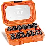 Amazon Brand – Umi 15-Piece Impact Bolt Nut Remover Set, Nut Extractor Socket, Impact Bolt Extractor Set, Bolt Remover Tool S