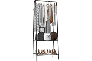 HOME BI Small Clothes Rail,Clothes Rack with Shelves for Bedroom Small Space,Closet Storage Orgarnizer,Entryway Shelving Unit with 2-Tier Metal Shelf and Hanging Rod,24" W x13.2 D x63 H (Black)