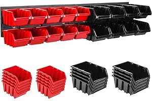 Lagersystem Wandregal 780 x 130 mm | 18 stck. Box | Stapelboxen Schüttenregal Sichtlagerkästen | Extra Starke Wandplatten | Regal Erweiterbar | Werkstattregal Lagerregal Werkstattwandregal Steckregal