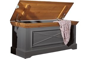 Woodroom Truhe Oslo in Kiefer massiv grau (BxHxT 109x50x42 cm)