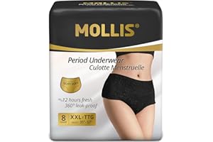 MOLLIS Bragas Menstruales Desechables para la Regla Mujer Postparto Ropa Interior Antifugas Flujo Abundante Negro Talla XXL 8 Unidades