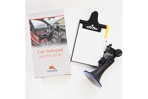 Mobi Lock Porta Blocco a Clip per Auto, Blocchetto per Appunti da cruscotto con portapenne e Supporto per Blocchetto - Ventosa Universale, Supporto da Collo Flessibile con 1 Blocchetto