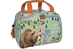 PERLETTI Bolsa Deporte Ecológica para Niños Niñas - Bolsa de Viaje Travel Bag para Niño Multicolor Material Reciclado - Bolsa Gimnasio Piscina Infantil con Correa Ajustable - 28x41,5x21 cm (Oso)