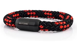 Akitsune Bransoletka z liny żaglowej Portus, magnetyczne kapsułkowe zapięcie, kotwica, morska, dla kobiet i mężczyzn, czarna