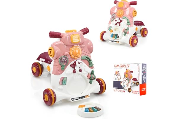 COSTWAY 3 en 1 Trotteur Bébé Évolutif avec Lumière et Musique, Voiture à Enfourcher Polyvalente avec 4 Roues Antidérapantes, Développement de l'Intelligence, Panneau de Jeux Détachable, 6-36 Mois