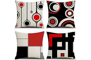 KSSKEN Federe Cuscini Divano 45x45cm, 4 Pack Fodere Cuscino per Divano Cotone Biancheria Decorativi Copricuscini per Divano Soggiorno Sedia Letto-Cerchi Geometrici