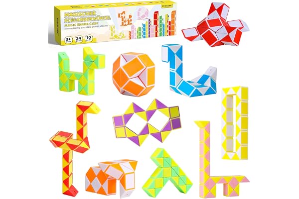 ECHOCUBE Lot de 10 cubes magiques en forme de serpent - 24 blocs de vitesse de serpent - Jouets de puzzle et cadeaux de fête pour enfants (couleur aléatoire)