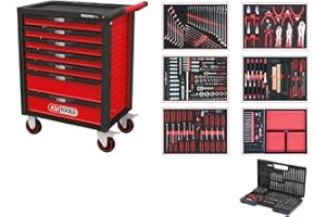 KS Tools 826.7598 Racingline Schwarz/rot Werkstattwagen mit 7 Schubladen und 598 Premium-Werkzeugen