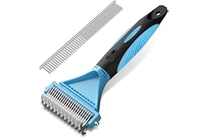 VIVEY Hundebürste Langhaar Katzenbürste Unterfellbürste Hunde Zubehör Doppelt Seitlich 12+23 Edelstahl Bürste für Fell, Unterwolle und Schuppen, Tierbürste für Kleine und Große Hunde (Blau)