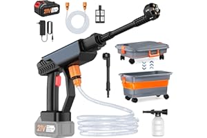 IERAKOR Idropulitrice a Batteria, 30 Bar, 1 Batteria da 3,0 Ah, Ugello 6 in 1, Grigio, Portatile con Secchio Pieghevole da 22L, Senza Fili per Auto e Giardino