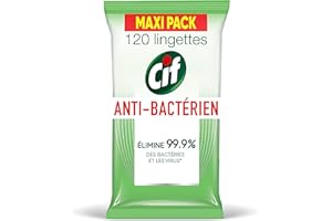 CIF Lingettes Nettoyantes Antibactérien , Elimine 99,9% des Bactéries, Résultat Impeccable, Nettoie et Désinfecte (1x120 Lingettes)