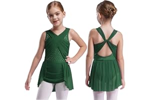 Aislor Girls Gymnastics Dancing Costume Lyrical Leotard with Wrap Skirt Ballerina Ballet Dance Dress