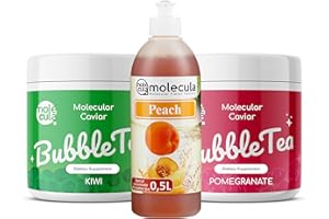 MOLECULA MOLECULA MOLEKULARNA FABRYKA SAMKU Popping Boba Molecula Bubble Tea zestaw 2 x perły owocowe liczi i mango, 1 x syrop malinowy, 15 x kubek, 15 x słomka Popping Boba