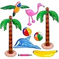 WAIZHIUA 9Pcs Inflatable Palm Trees Flamingos Toys Inflatable Banana Beach Balls Flying Parrot Dolphin for Hawaii Party Decor Luau Party Backdrop (with Air Pump)