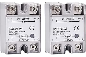 diymore Módulo de relé de estado sólido 2PCS con cubierta de plástico 25A SSR-25DA entrada 3-32VCC, salida 24-380VAC