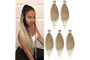 CYBELLEZA Wstępnie rozciągnięte warkocze do przedłużania włosów, 5 sztuk, wstępnie rozciągnięte włosy, syntetyczne włosy, Yaki EZ, wstępnie rozciągnięte sztuczne włosy, Crochet Twist, ciemny blond i blady blond