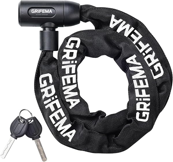 GRIFEMA GA1201-12 Lucchetto antifurto per bicicletta con chiave, lucchetto a catena per biciclette, moto, scooter, 120 cm, nero - 1