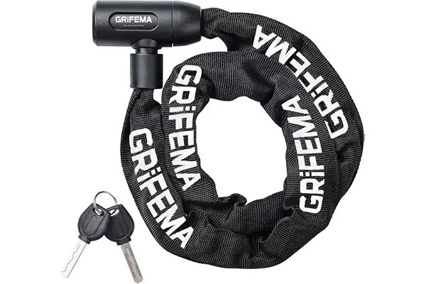 GRIFEMA GA1201-12 Candado de Bicicleta Antirrobo con Llave, Candado de Cadena para Bicicletas, Motos, Scooters, 120cm, Negro