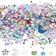 SUKPSY 1Pack Mixed Color Star Beads Combination Set, Mini Crystal Glass Spacer Beads,Round/Star/Moon Shape Charm Loose Beads, for Making Bracelet Necklace Earring Jewelry DIY Crafts Accessories