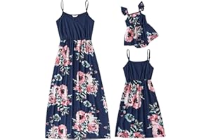 OBEEII Robe pour mère et fille - Sans manches - Imprimé floral - Pour la famille - Robe de fête décontractée - Pour la plage