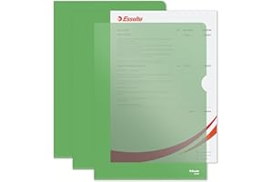Esselte Buste L Deluxe, in PPL Antiriflesso, per Archiviare e Conservare Documenti in Formato A4, Confezione da 100 Buste Verdi Trasparenti, 54838