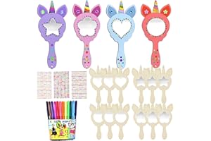 SOETDERT 12 Stück Einhorn Spiegel Holz, DIY Basteln Kindergeburtstag, Holzspiegel Zum Bemalen Kinder, Prinzessin Handspiegel mit Glitzersteine Bastelset für Mädchen Mitgebsel Geschenk Party
