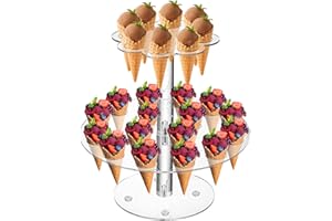 Hacaroa Acrylic Ice Cream Cone Holder, 24 Holes Waffle Sushi Hand Roll Stand Double Layer Cone Display Stands, Clear Food Display Rack for Birthday Parties, Weddings, Christmas, Flower Shape