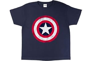 Popgear Marvel Avengers Assemble Captain America Distressed Shield Boys T-Shirt Navy Moda Bambini e Ragazzi