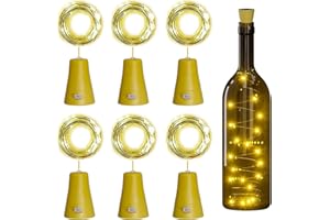 NEOVSUNY Luces solares para botellas, 6 piezas de luces solares para botellas de vino con 2M 20 luces LED impermeables de corcho de cobre para bodas, Navidad, exteriores, jardín, patio,decoración de